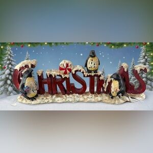 Vintage Festive Christmas Decoration with Penguin and Candy Cane